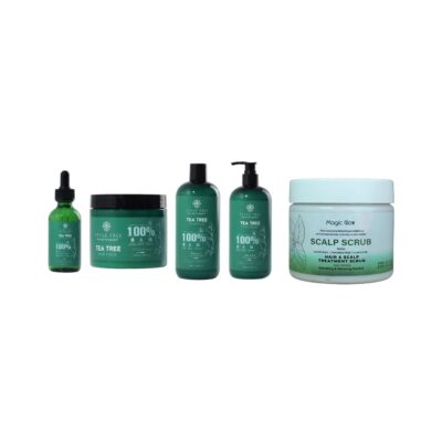TEA TREE - 100% Natural Organic RichTea Tree SHAMPOO, CONDITIONER, Hair MASK and SYRUM oil and Scalp Scrub set